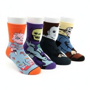 NWT Halloween Horror Movie Character Socks 4 Pairs Iconic Antagonistic Stars 5-9